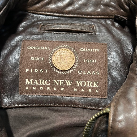 Marc New York Men's Brown Leather Jacket Moto Zip Up Distressed XL - Picture 10 of 13